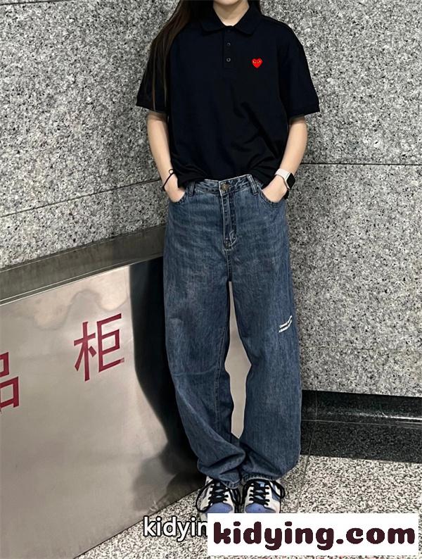 コムデギャルソン プレイ COMME des GARÇONS PLAY ポロシャツ 半袖 激安 ワンポイント ハート刺繍 シンプル カジュアル 男女兼用 ゆったり 夏 ブラック-1