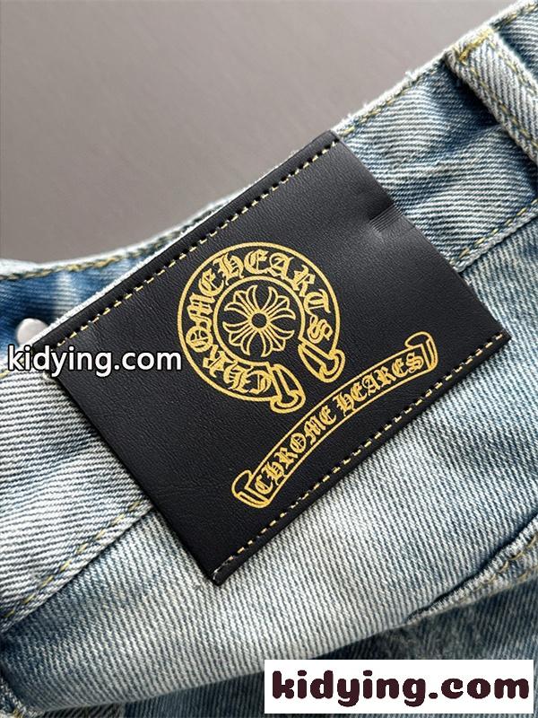 ライトブルー デニムショーツ Chrome Hearts クロムハーツ コピー マルチカラーロゴ クロスプリント ウォッシュ加工 ハーフパンツ-6