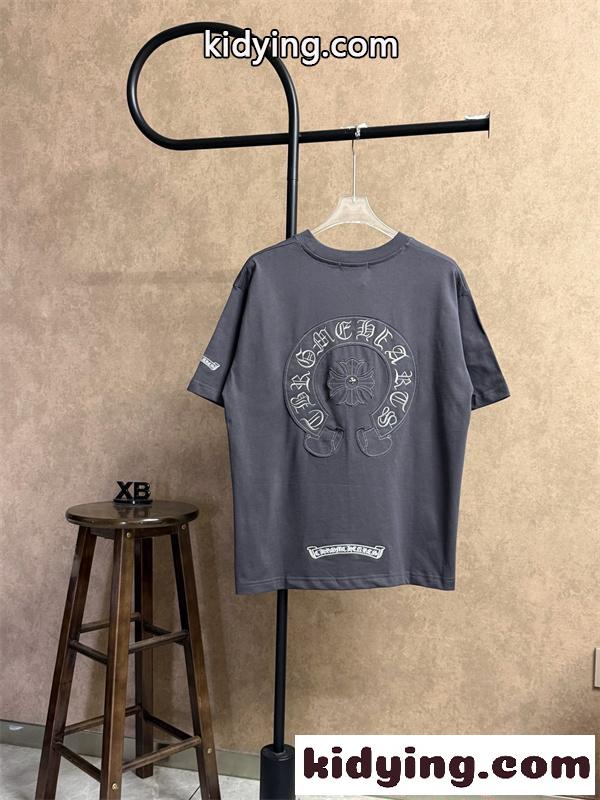 Tシャツ クロムハーツ コピー 半袖 無地 胸元刺繍 袖ロゴ ベーシック Chrome Hearts ブラック ホワイト グレン-1