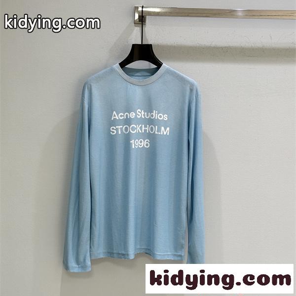 フロントロゴ ACNE STUDIOS アクネ ストゥディオズ コピー 長袖Tシャツ ライトブルー ゆったり シンプル-0