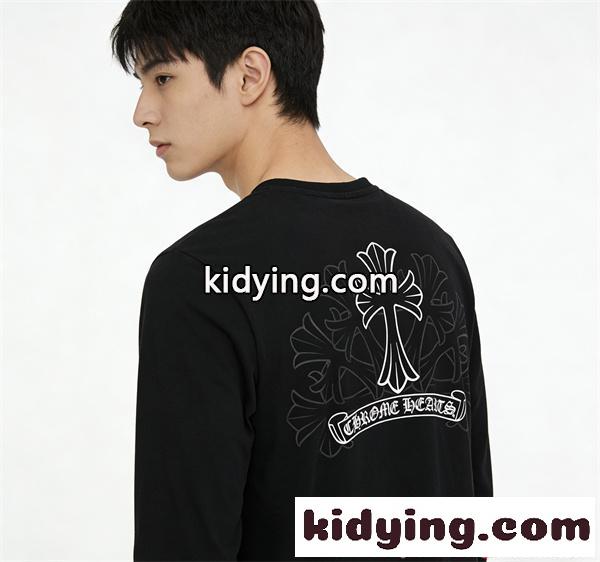 CHROME HEARTS シンプル ブラック クロムハーツ スーパーコピー 長袖Tシャツ 胸元ポケット 背面プリント-6