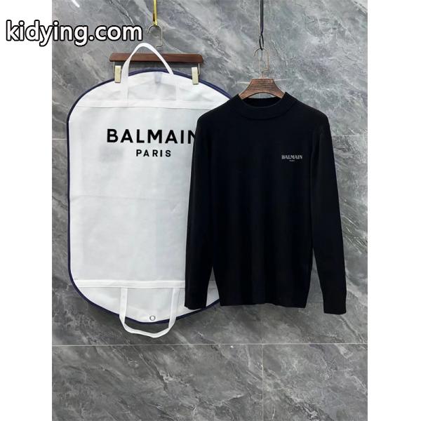 ブラック × ホワイト 半高领 ミニ字母ロゴ ニットセーター バルマン BALMAIN 偽物 秋冬日常保温 ユニセックス-1