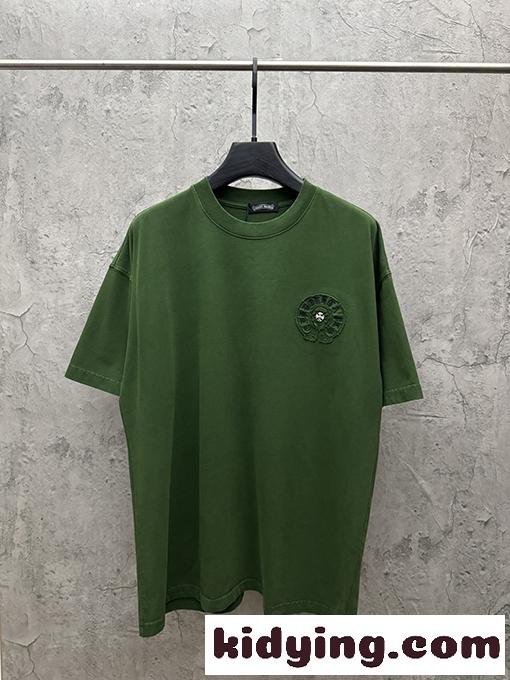 半袖Tシャツ Chrome Hearts クロムハーツ コピー フローラルクロスバックロゴ ゴシックレタリング クルーネック ゆったりシルエット-7