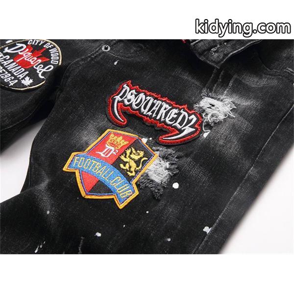 ブラック バッジワッペン ダメージ ディースクエアード デニムパンツ DSQUARED2 コピー 秋冬 個性を彩る 定番-4