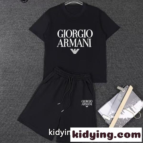 GIORGIO ARMANI コピー ジョルジオアルマーニ ロゴセットアップ 半袖Tシャツ ショートパンツ 上下セット リラックスフィット 人気モデル-1