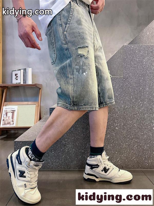 ラックデニム ショートパンツ Chrome Hearts クロスパッチ装飾 クロムハーツ コピー カットオフ裾 レッドホワイト ワイドポケット-8