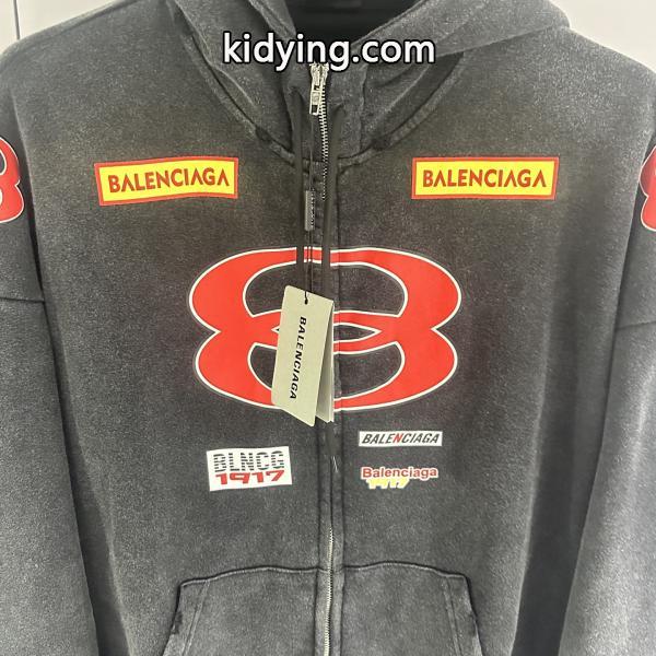 スタイリッシュ☆バレンシアガジップアップコピーBALENCIAGA SPONSOR LOGOS LARGE ZIP-UP HOODIE IN BLACK FADED-4