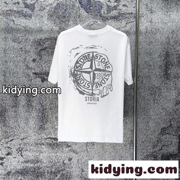 クルーネックTシャツ ミニロゴデザイン 都会派カジュアル STONE ISLAND ストーンアイランド コピー Tシャツ 普段使い 好評アイテム-5