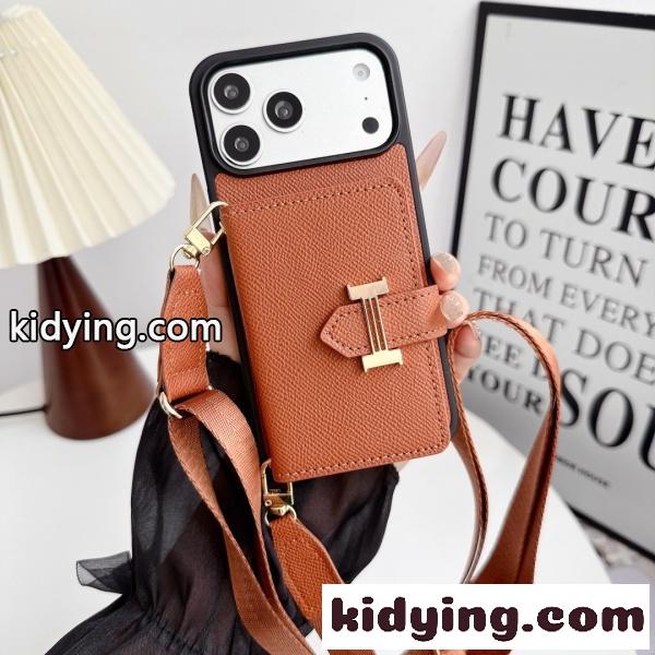2026新作 HERMÈS 激安 エルメス スマホケース Hバックル カード収納 ショルダーストラップ付き 手帳型 携帯カバー-2