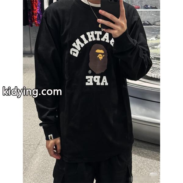 ブラック 長袖 T シャツ ベイプ BAPE スーパーコピー 秋冬ストリートクラシック ユニセックス-1