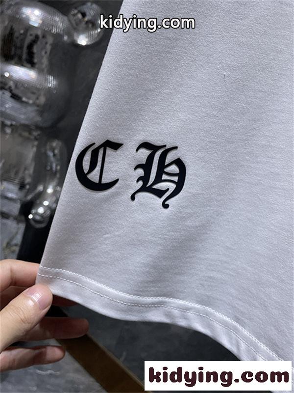 ブラック ホワイト 半袖Tシャツ Chrome Hearts クロムハーツ コピー 胸元サークルプリント カラーロゴ 丸首 カジュアルトップス-9