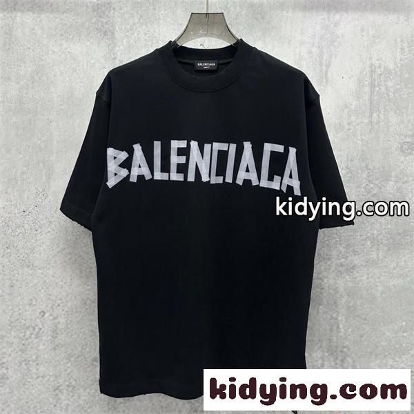 バレンシアガ コピー ビッグロゴ Tシャツ 半袖 ワイドシルエット ブラック ホワイト 前後デザイン 分割文字 Balenciaga系 ラフ感-0