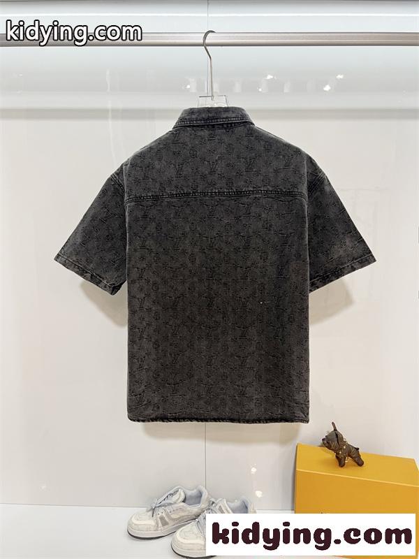 ルイヴィトン コピー デニムセットアップ 半袖シャツ ハーフパンツ モノグラムエンボスウォッシュ加工 上質素材 ルーズフィット メンズ Louis Vuitton-3