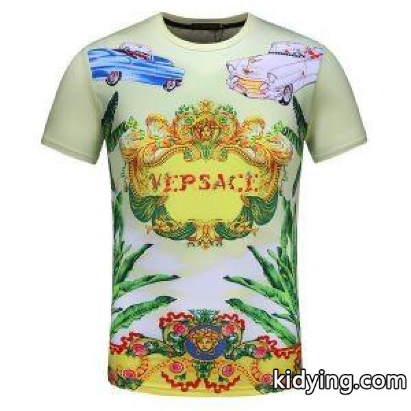 超激得高品質VERSACEヴェルサーチコピー人気プリント激安メンズクルーネック半袖Ｔシャツ-1