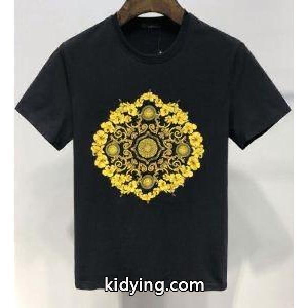 ヴェルサーチ 激安 VERSACE 限定セール オフィス用 組み合わせやすい Ｔシャツ 夏物 吸収性抜群 クールネック きれいめ大人スタイル-1