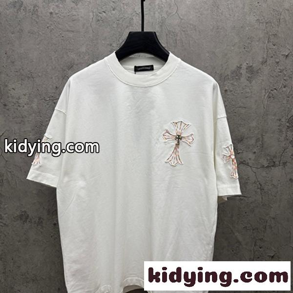 CHROME HEARTS クロムハーツ 2026新作 メンズ 半袖Tシャツ クロスフローラル 刺繍 グラフィック オーバーサイズ 高街風-5