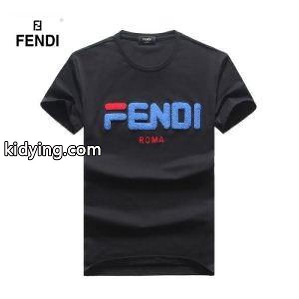フェンディ スーパー コピーFENDI最安値セールロゴプリントＴシャツ流麗なシルエット男性用黒白イエローグレー-0