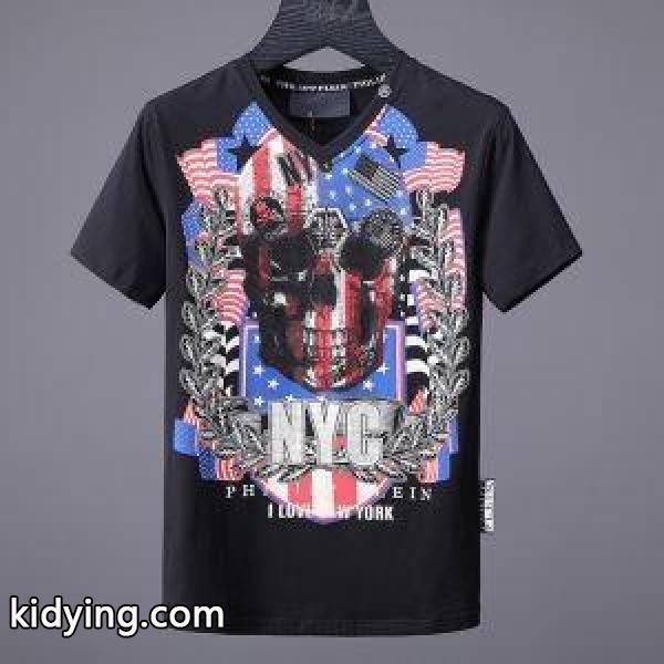 大胆なデザインPHILIPP PLEINフィリッププレイン激安のメンズvネック半袖Ｔシャツトップス通販品-1