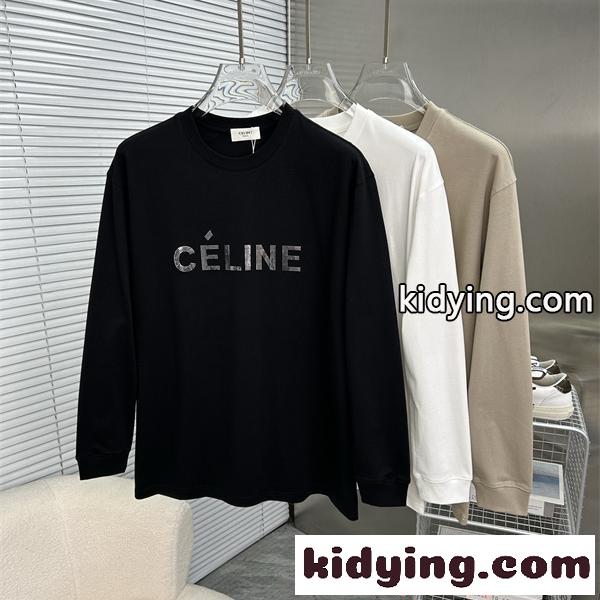 話題 ブラック ロゴデザイン ミニマル 快適 CELINE セリーヌ コピー 長袖Tシャツ-0