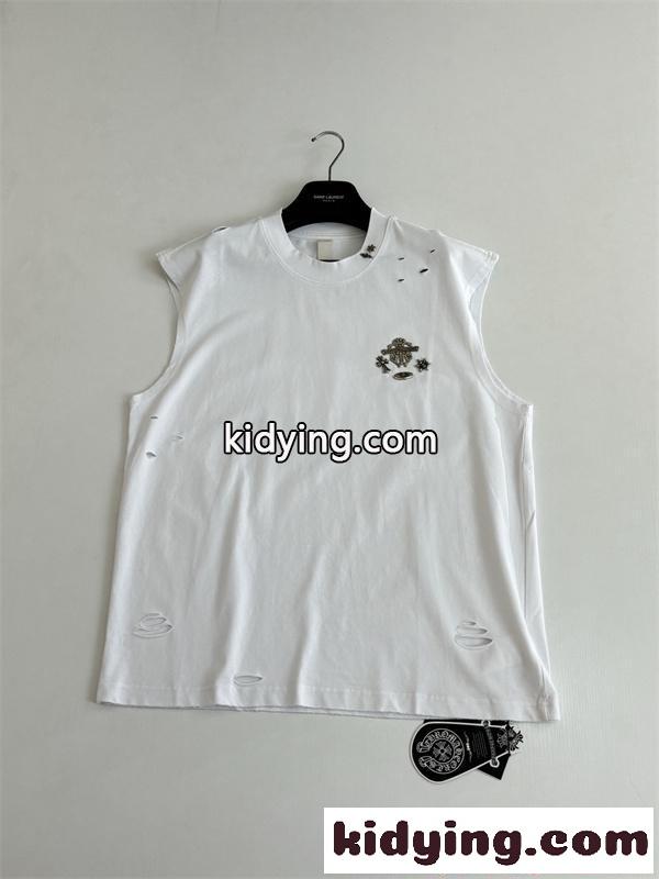 クロムハーツ メンズ ノースリーブTシャツ ブラック ホワイト 刺繍ロゴ入り Chrome Hearts コピー ノースリーブTシャツ カジュアル トップス-2