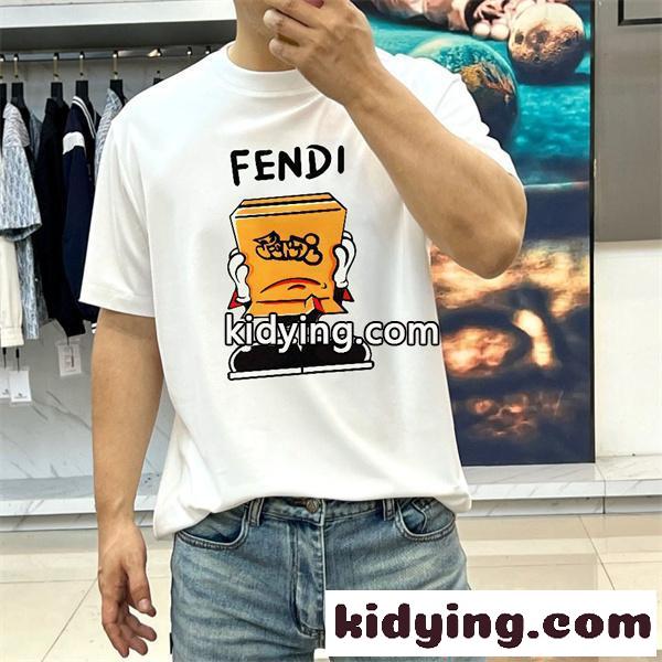 フェンディ コピー 半袖 Tシャツ メンズ ワイドフィット ホワイト ブラック プリントデザイン キャラクター柄 ロゴ入り カジュアル 通気性 柔らか素材 春夏-6