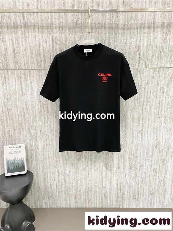 ワンポイントロゴ CELINE 半袖Tシャツモノトーンスタイル セリーヌ コピー 着回しアイテム-1