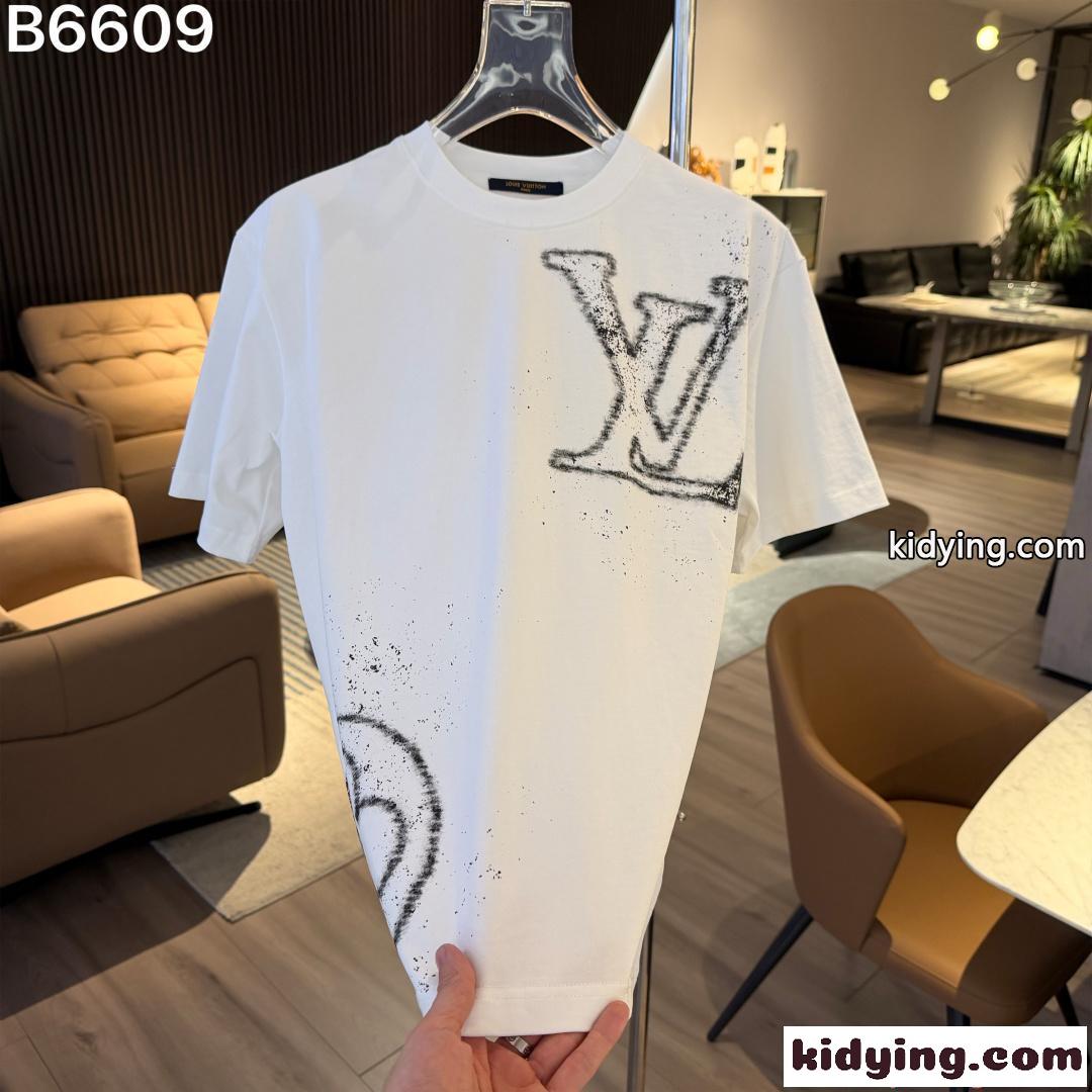 メンズ ルイヴィトン コピー 半袖 LouisVuitton スプレー加工 フラワーモチーフ ブラック ホワイト モダン カジュアル-3