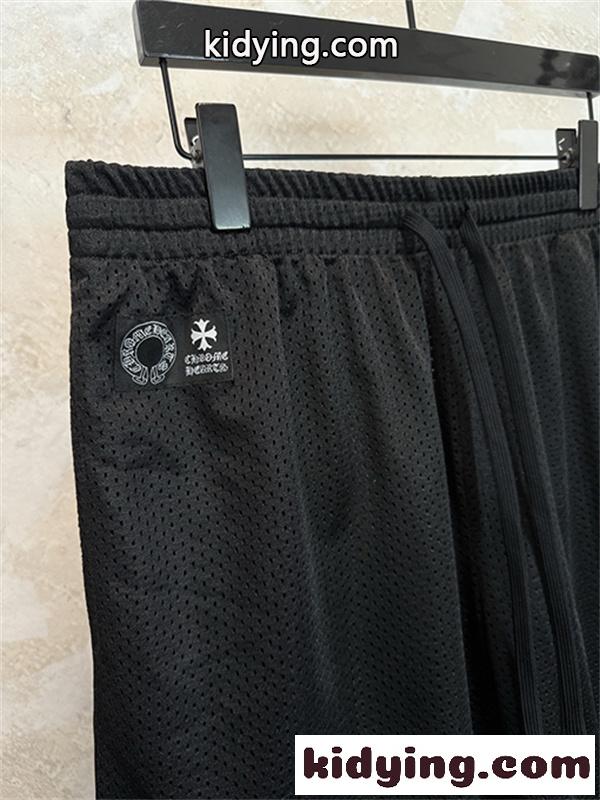 ブラック メッシュショーツ Chrome Hearts クロムハーツ コピー CHロゴ刺繍 ゴムウエスト ドローコード付き カジュアルハーフパンツ-4