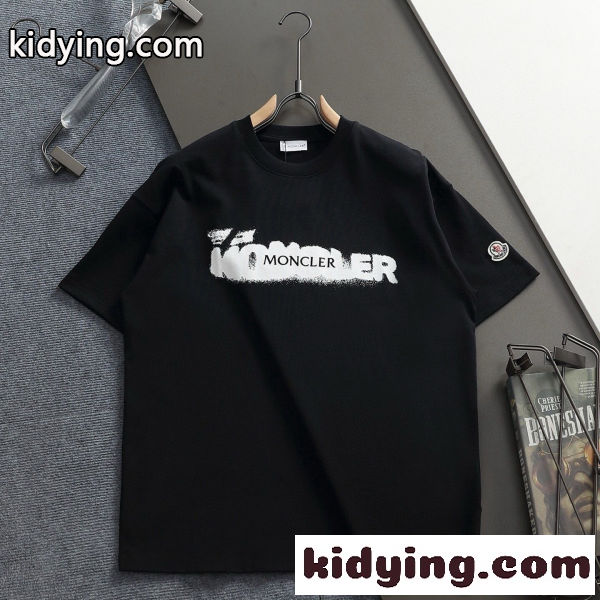 MONCLER モンクレール 半袖Tシャツ メンズ ロゴプリント スプレーデザイン クルーネック コットン カジュアル ストリート 夏-0