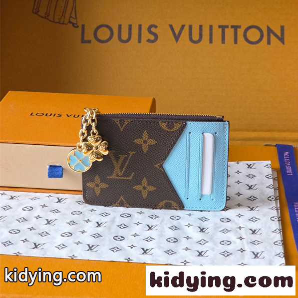 Louis Vuitton コピー ルイヴィトン M27770 カードケース モノグラム ブルー配色 チャーム付き コインケース ファスナー N級品 コンパクト財布 日本限定風-0