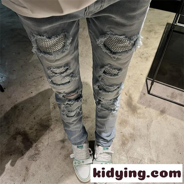 ダメージ加工 デニムパンツ AMIRI ライトブルー クラッシュ ストリート系 個性 アミリ コピー-6