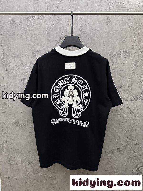 CHROME HEARTS クロムハーツ コピー Tシャツ 半袖 ラインデ ワンポイント オーバーサイズ ブラック-2
