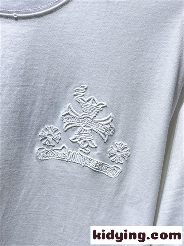 ブラック ホワイト 半袖Tシャツ Chrome Hearts クロムハーツ コピー トーンオンサークルロゴ バックグラフィック クルーネック リラックスシルエット-8