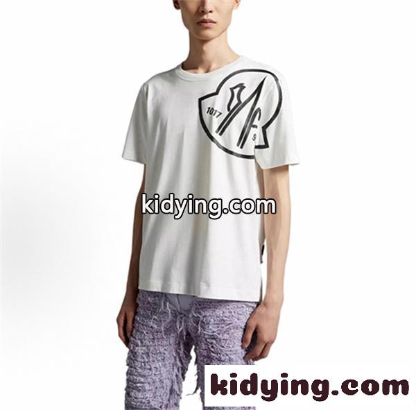 ホワイト 半袖Tシャツ Moncler ビッグロゴプリント モンクレール コピー クルーネック 肩掛け風グラフィック カジュアルトップス-6
