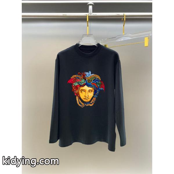 2025秋冬おすすめ 新作 ブラック × ホワイト カラフルメデューサ刺繍 長袖Tシャツ ヴェルサーチ VERSACE 偽物-1