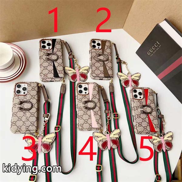 グッチGucci激安酒神横型カードポケット付きソフトケースストラップ対応iPhone用-1