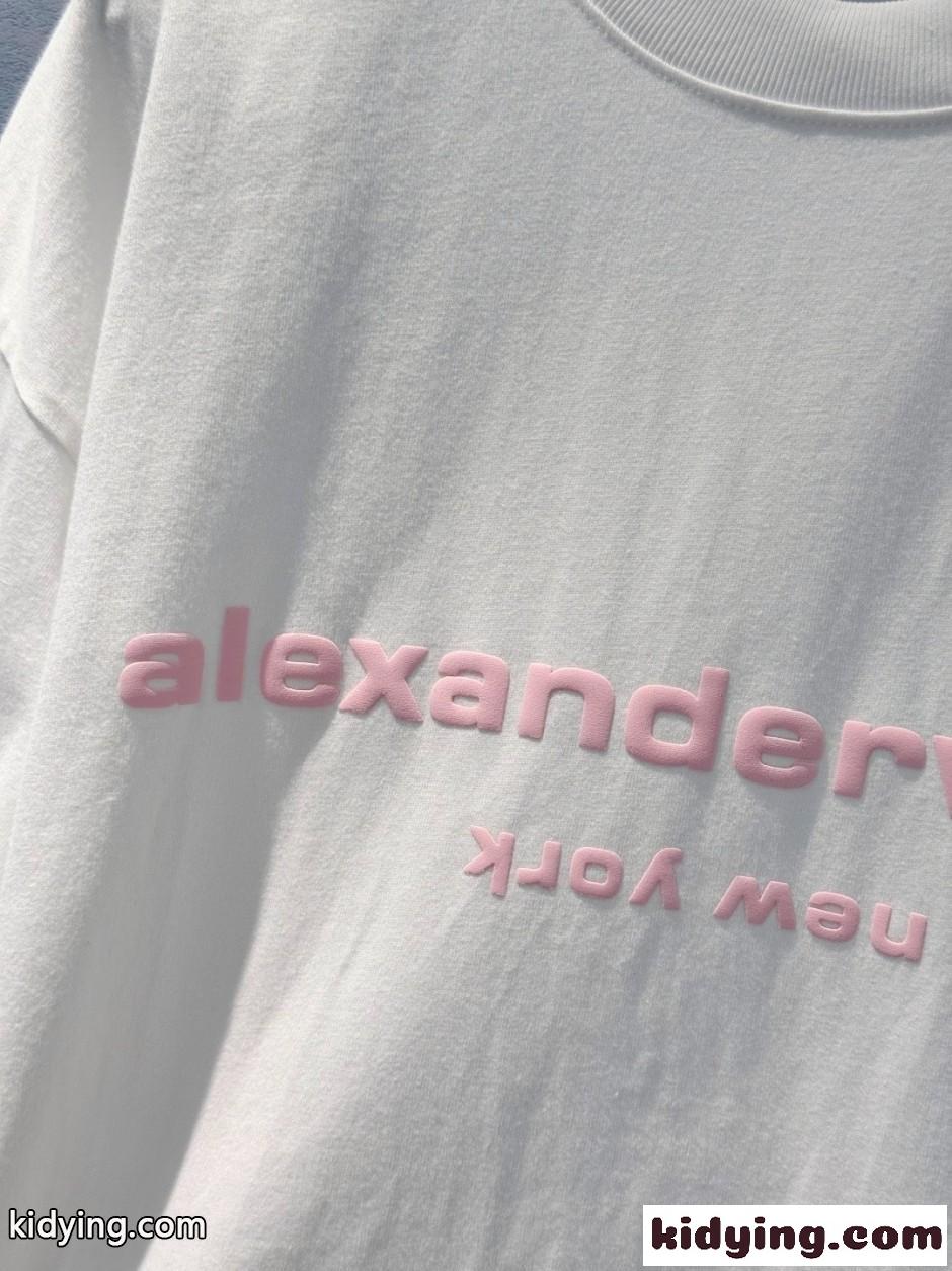 アレキサンダーワング Tシャツ 偽物 ユニセックス ロゴ 半袖Tシャツ ホワイト-2