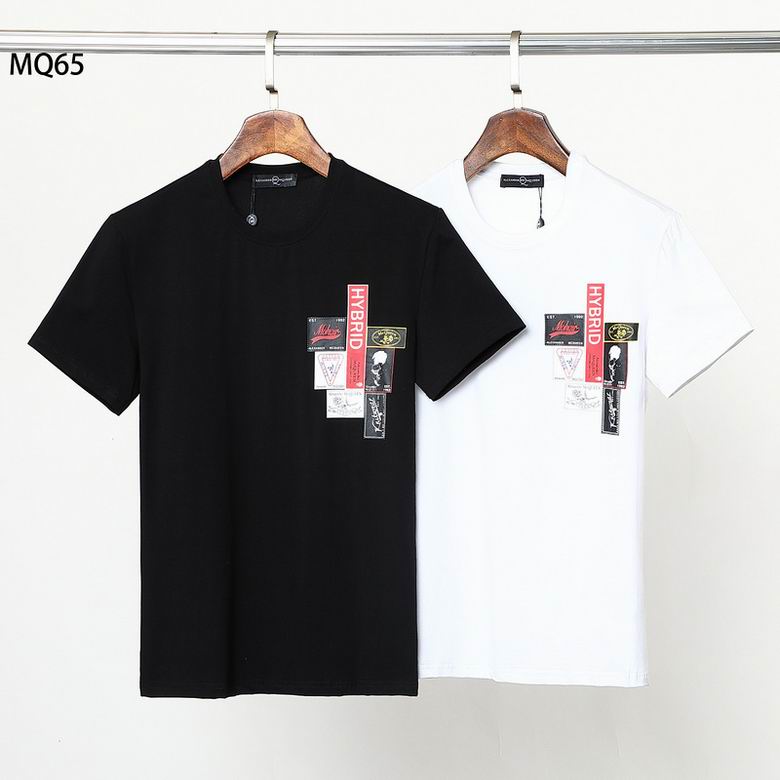 おしゃれ 快適 カジュアル シンプル ロゴ クルーネック アレキサンダー・マックイーン 半袖Tシャツ コピー ホワイト ブラック-2