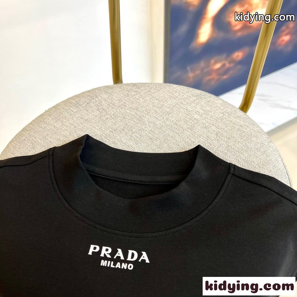プラダ Tシャツ 偽物 ベーシック 上品 合わせやすい 長袖Tシャツ ブラック-2
