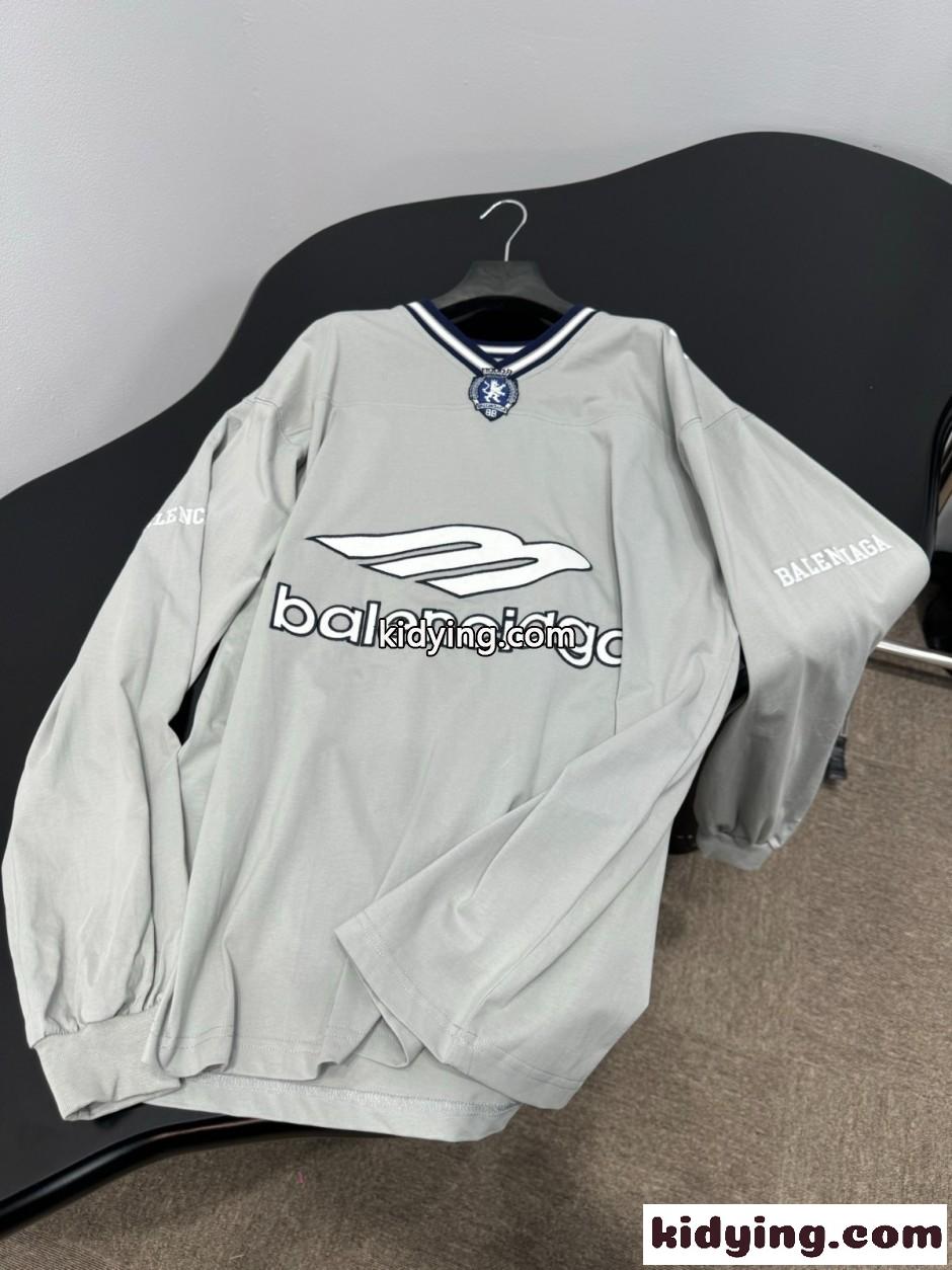 Vネック オーバーサイズ ロングTシャツ バレンシアガ Tシャツ コピー グレー-3