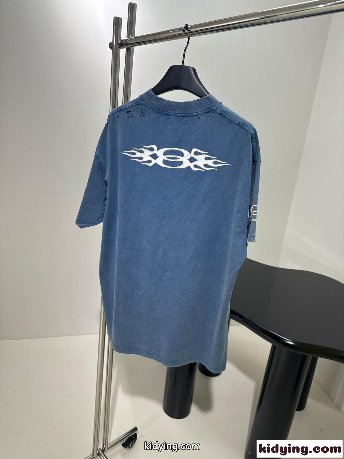 カジュアル プリント オーバーサイズTシャツ バレンシアガ 半袖Tシャツ コピー ブルー-4