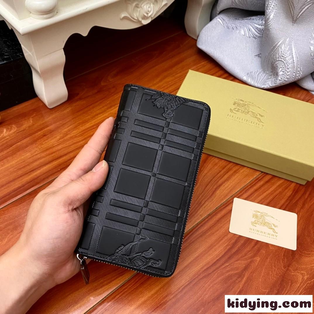 上品 カジュアル ファッション ラウンドファスナー レザー ウォレット バーバリー 財布 メンズ コピー ブラック YKKファスナー-4
