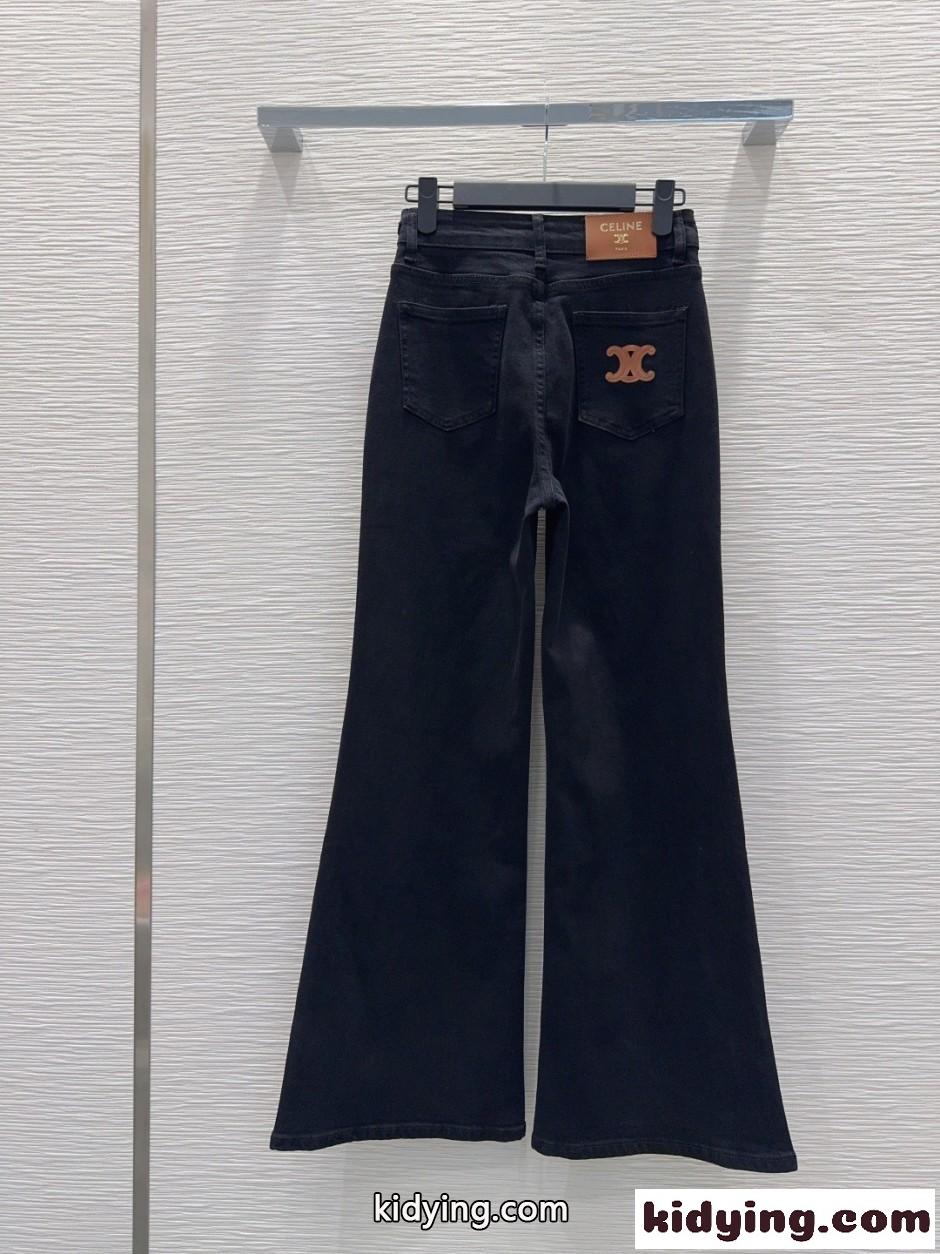 フェンミン エレガント フレアデニムパンツ セリーヌ ジーンズ 偽物 ブラック-4