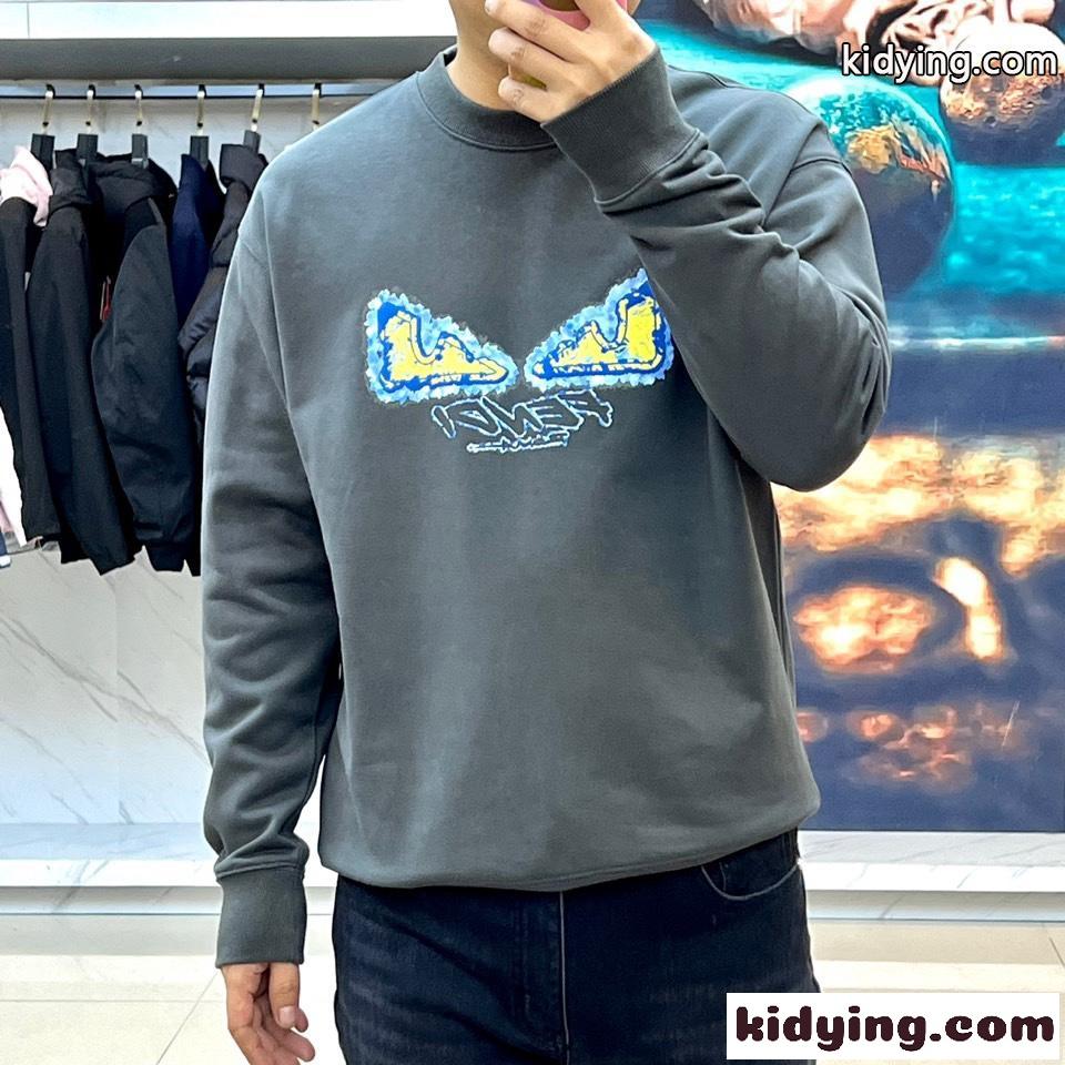 定番 ロゴプリント クルーネック スウェットシャツ フェンディ Tシャツ コピー グレー-1