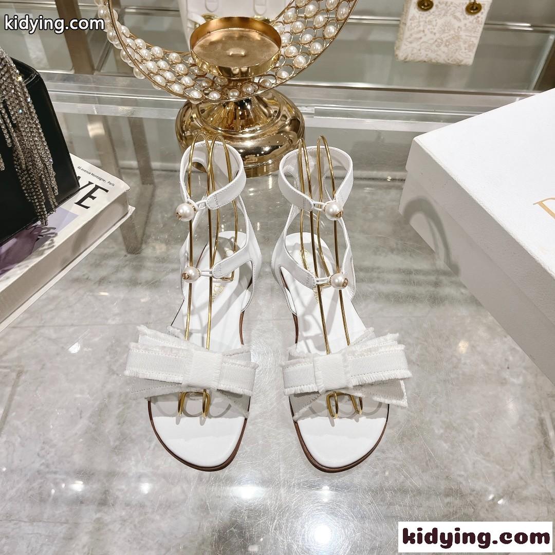 可愛い リボン パール Dior Adiorable サンダル クリスチャン・ディオール サンダル コピー ホワイト-1