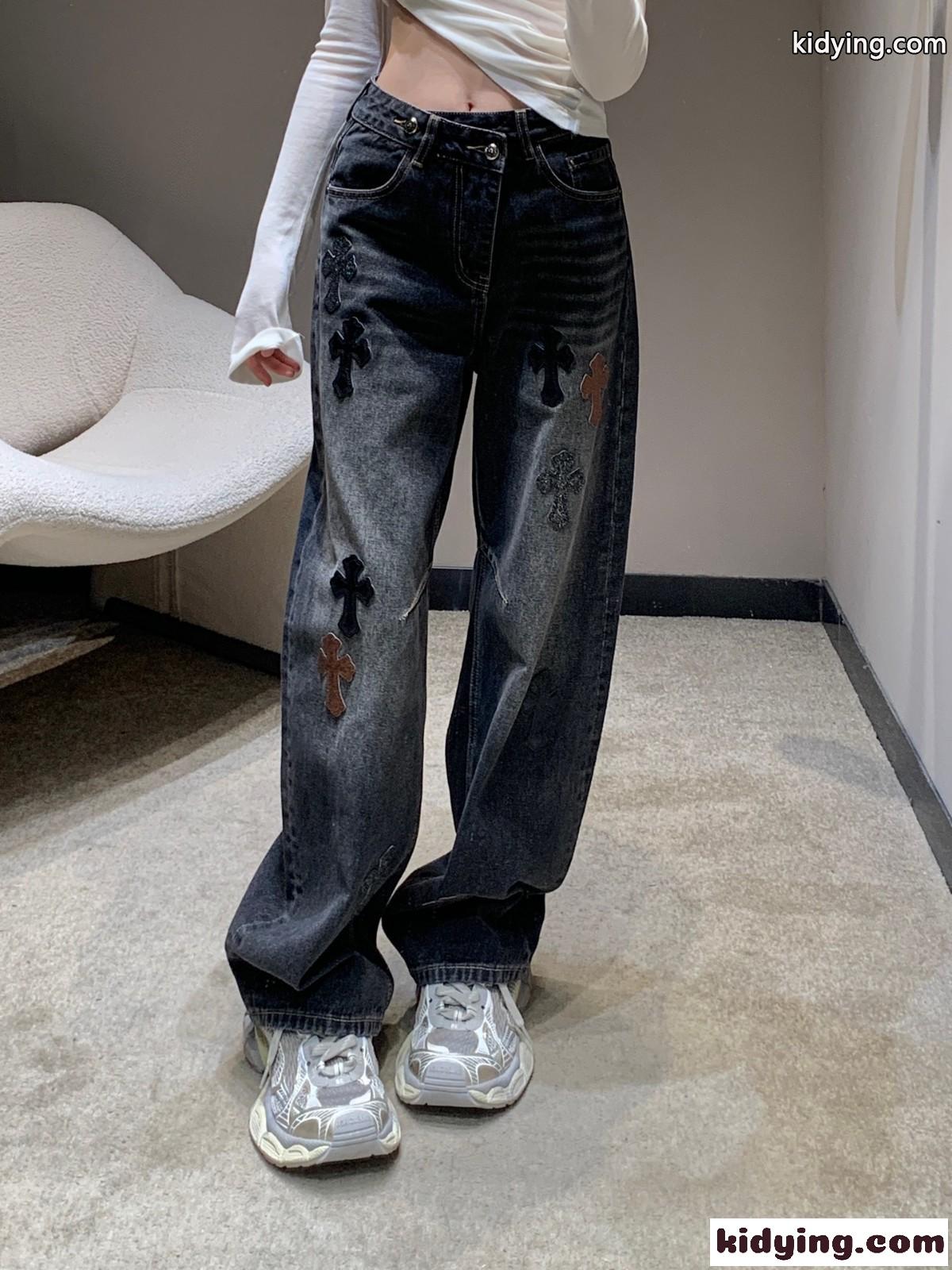 クロムハーツ ジーンズ 偽物 お洒落 合わせやすい クロスパッチ デニムパンツ-0