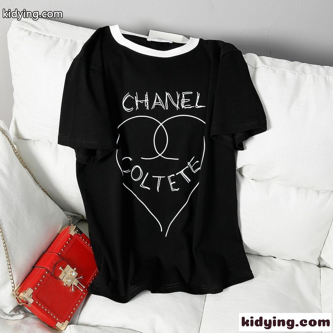 ゆったり 着心地いい コットン バイカラー ロゴ プリント シャネル tシャツ コピー 人気 定番 春夏 トップス-2