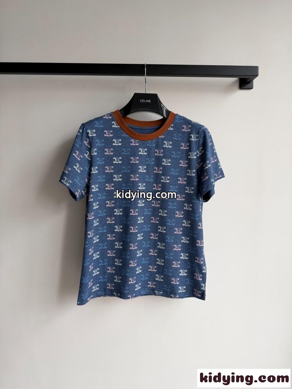 トリオンフ 総柄 コットン 半袖Tシャツ セリーヌ Tシャツ 偽物 クルーネック-0