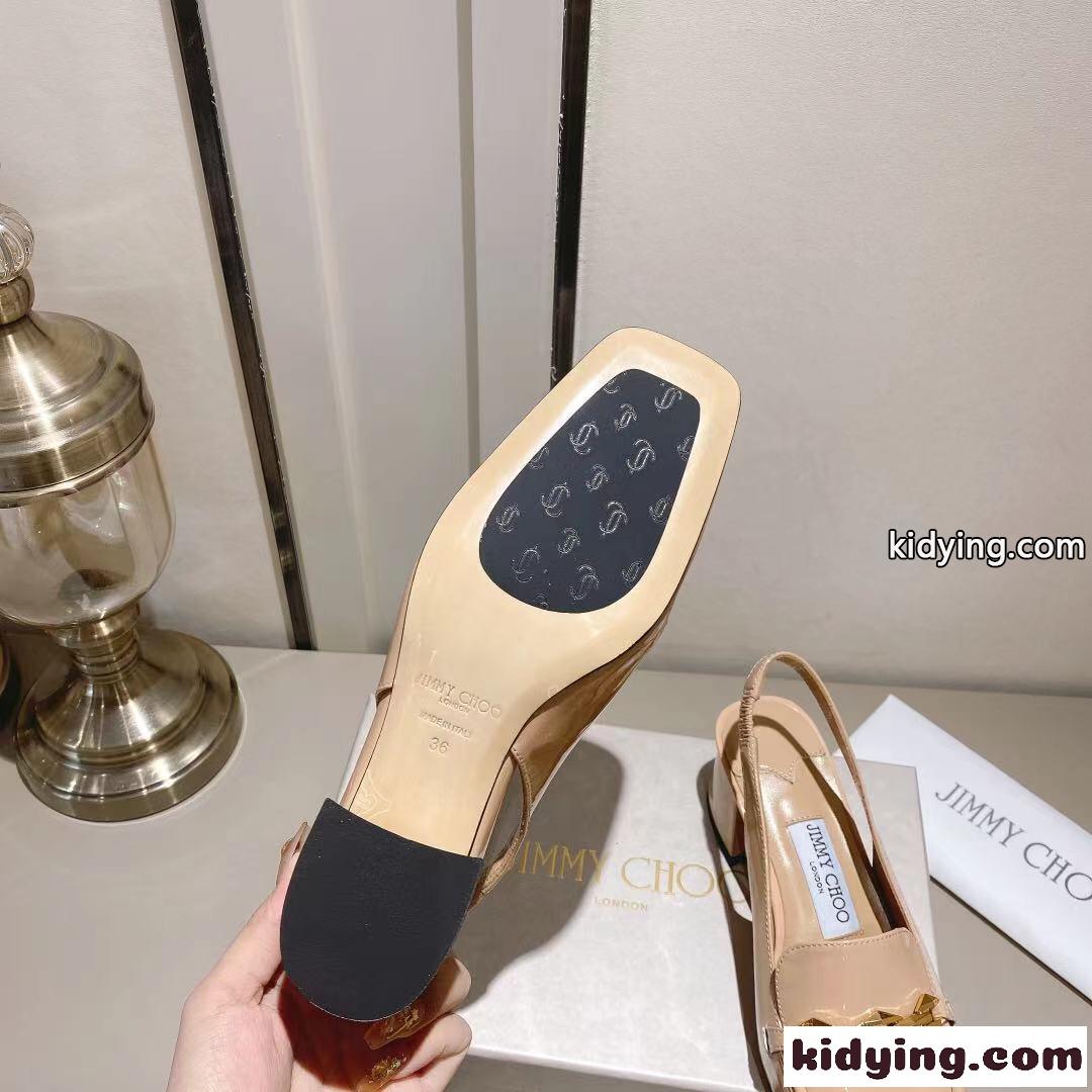 チェーン付き パテントレザー スリングバックパンプス ジミーチュウ パンプス スーパーコピー ベージュ-4