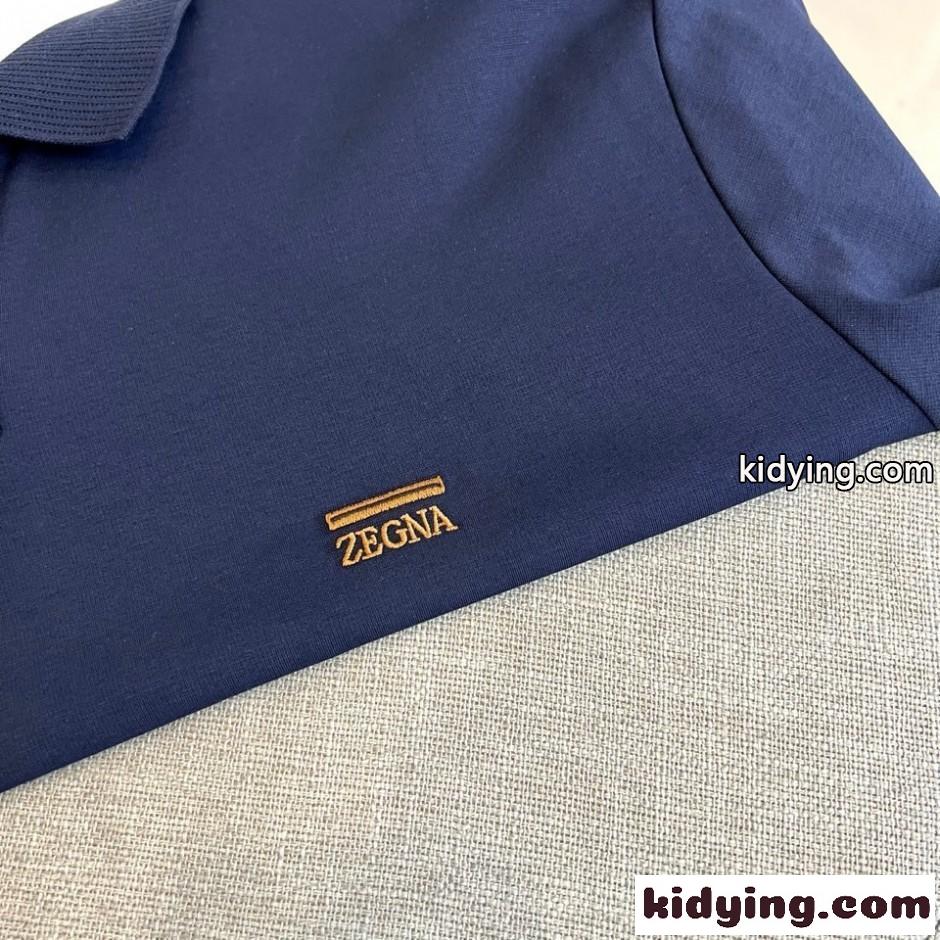 カジュアル 上品 ロゴ刺繍 スキッパーポロシャツ エルメネジルド・ゼニア Tシャツ 偽物 ネイビー-2